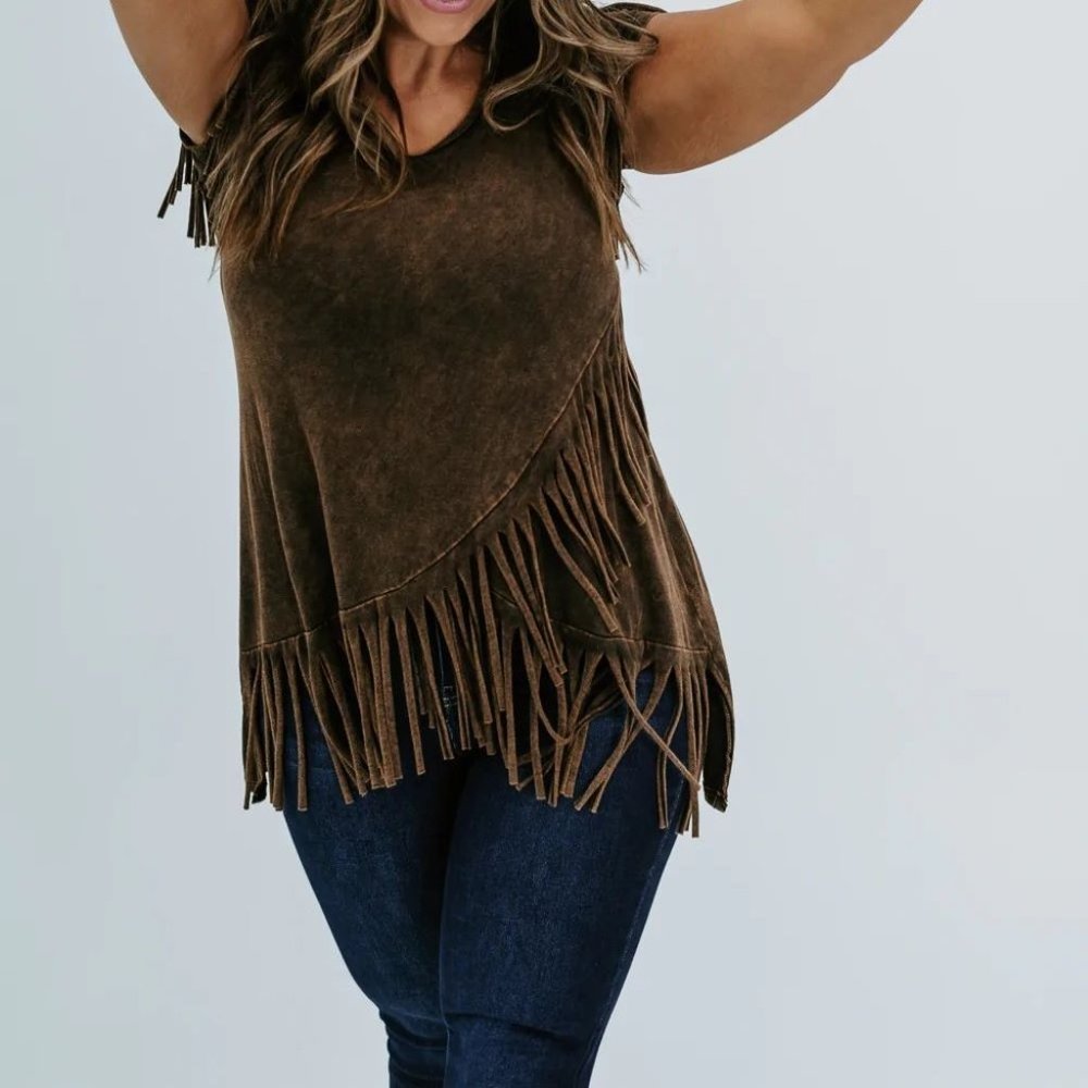 🛑BULLY Tassel ➕FRINGE 🆒TOP Asymmetrical TANK Swoop T-SHIRT Layer TEE💸BUYNOW‼️